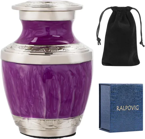 Vista 8 de Urna pequeña para cenizas, recuerdo para adultos (morado, aluminio)
