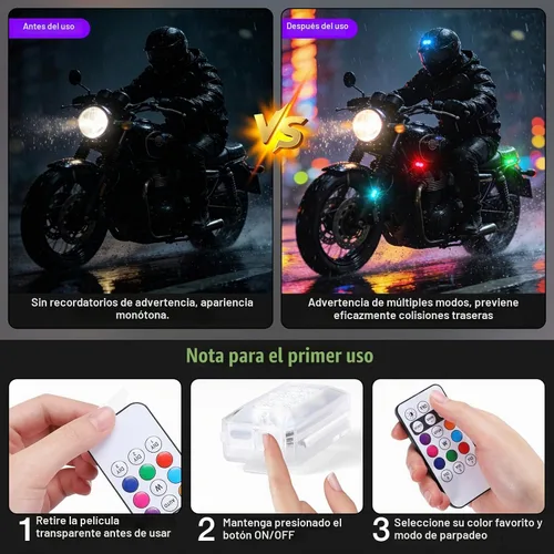 Vista 3 de 4PCS 11LEDs luces estroboscópicas inalámbricas LED, luces de advertencia RGB para el coche de Ebike Waterproof Anti-Collision Warning Lights