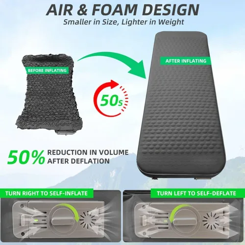 Vista 8 de Colchoneta de dormir autoinflable con bomba eléctrica, espuma viscoelástica ultra gruesa de 4 pulgadas con almohada, colchón de campamento aislado