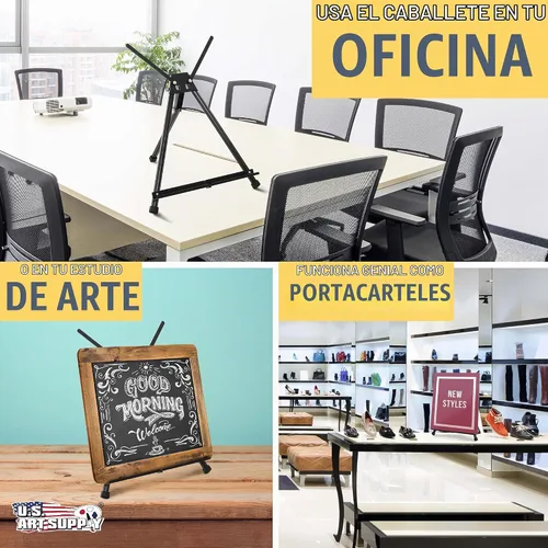Vista 6 de US Art mesa suplementaria de parte superior de aluminio con caballete de exposición, grande, doble brazo