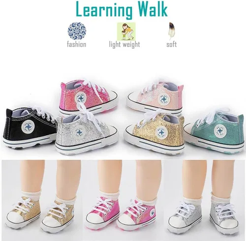 Vista 4 de Zapatos de lona para bebés recién nacidos, suela suave, para los primeros pasos, zapatos planos para niños pequeños, zapatos de mezclilla unisex