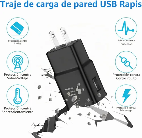 Vista 8 de Kit de cargador rápido adaptable compatible con Samsung Galaxy S7/S7 Edge S6/S6 Edge/Note5/4 S4/S3 S2 J7 J7V J5 J3V J3V J2/G3 G4 K20/Moto E4 E5