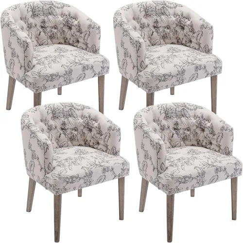 Vista 12 de DUOMAY Juego de 2 sillas de comedor modernas copetudas, silla auxiliar tapizada de lino, cómoda silla de barril con patas de madera para el hogar