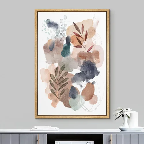 Vista 2 de NWT Lienzo enmarcado para pared, acuarela, pastel, plantas de bosque, ilustraciones abstractas, naturaleza, arte moderno, decorativo, floral