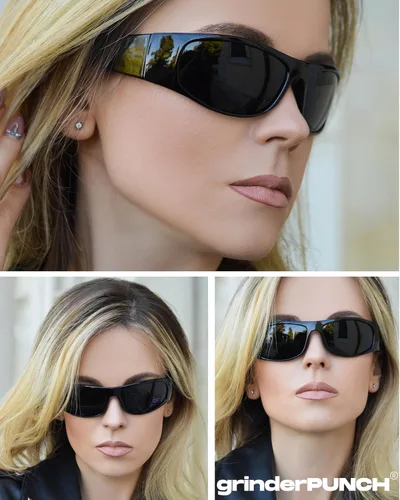 Vista 9 de grinderPUNCH Gafas de sol negras polarizadas súper oscuras Estilo ciclista Estilo envolvente ligero protección UV