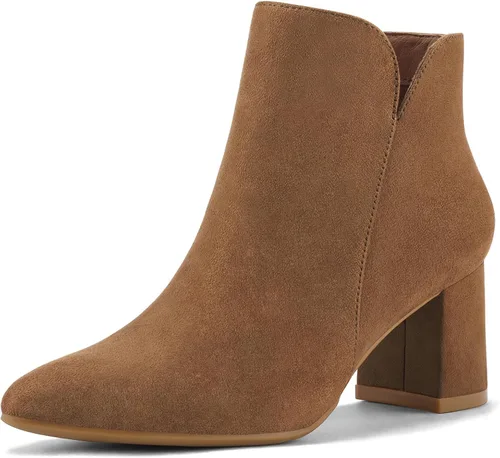 Vista 15 de mysoft Botines de tobillo para mujer con tacón bajo grueso de bloque, cómodos, punta puntiaguda, corte lateral en V, elegantes botines de oficina