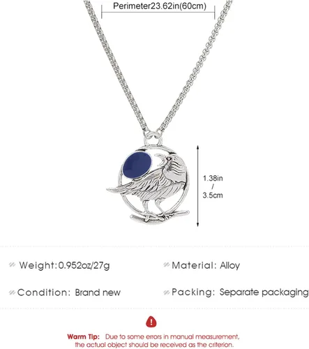 Vista 4 de Collar de pájaro de piedras preciosas, cadena de plata, collar de cuervo de cristal azul, collar con colgante de cuervo de cristal azul, collar