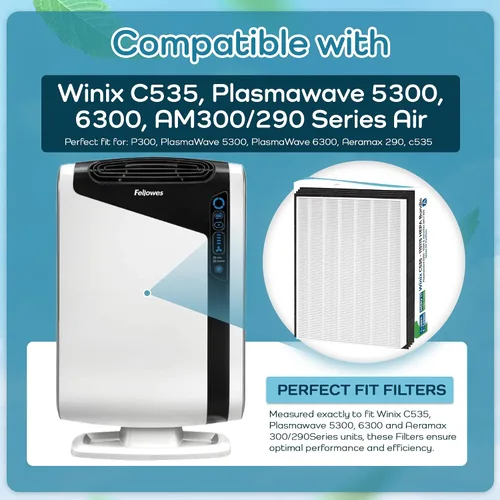 Vista 3 de Breathe Naturally Filtros de repuesto compatibles con purificadores de aire Winix C535, Plasmawave 5300, 6300 y Aeramax 300/290, filtros HEPA