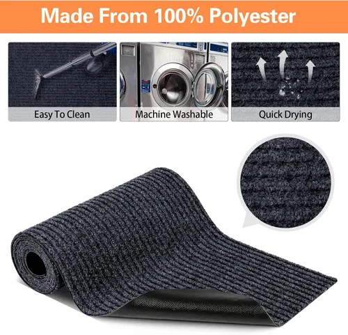 Vista 6 de Nuanchu 1 rollo de felpudo grande a rayas semiacabado de 17 x 29 pulgadas, tapete para puerta angosta, antideslizante, impermeable, para baño, Negro