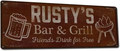 Vista 49 de Adam's Bar and Grill Friends Drink for Free, cartel de aluminio de 5.75 x 15.5 pulgadas, accesorios personalizados para bar y decoración de pared