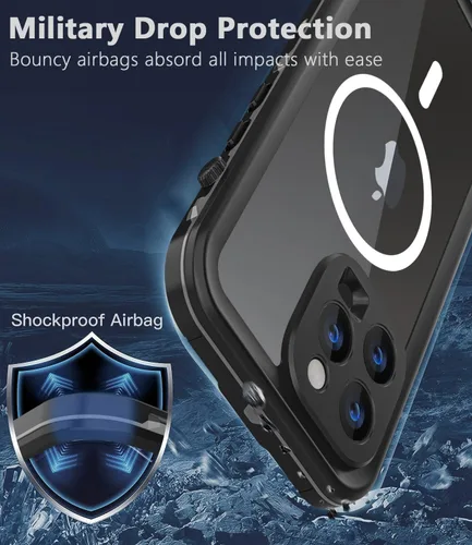 Vista 5 de Funda impermeable diseñada para iPhone 14 Pro Max, a prueba de golpes y polvo con protector de pantalla, funda protectora de cuerpo completo