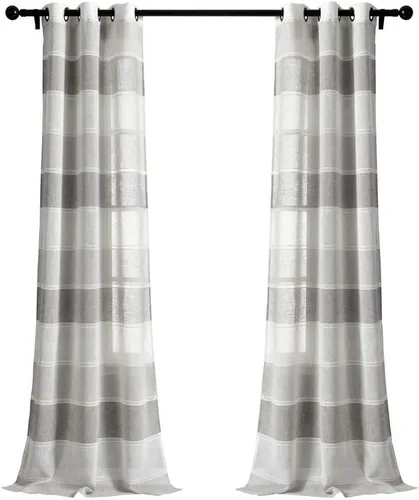 Vista 10 de Lush Decor Par de paneles de cortinas transparentes con ojales y textura beige para ventana (84 x 38 pulgadas)