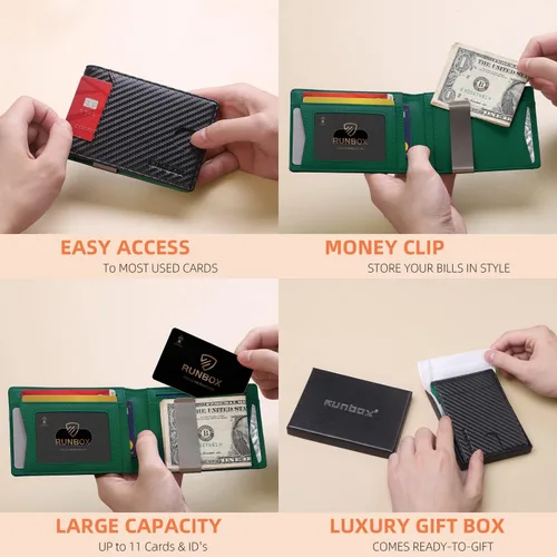 Vista 164 de RUNBOX - Carteras delgadas para hombre, cartera de piel con pinza para el dinero, cartera de bolsillo frontal con bloqueo RFID, tarjetero