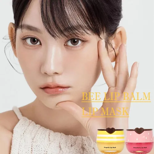 Vista 9 de 2 piezas de mascarilla labial de miel de abeja, mascarilla labial de miel y fresa, bálsamo labial de propóleo hidratante con palo - Exfoliante