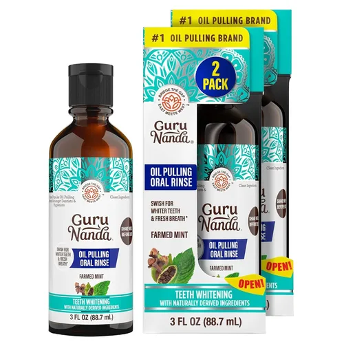 Vista 10 de GuruNanda Enjuague bucal con extracción de aceite CocoMint tamaño de viaje, 7 aceites esenciales y vitaminas, promueve el aliento fresco y encías