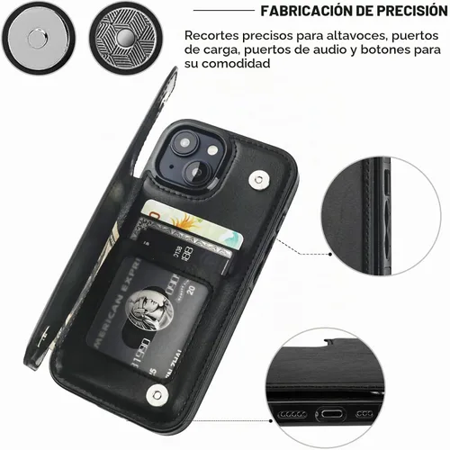 Vista 7 de ONETOP Compatible con iPhone 15 Funda Tipo Cartera con Soporte para Tarjetas, Funda de Cuero PU con Soporte y Ranuras para Tarjetas, Doble Cierre