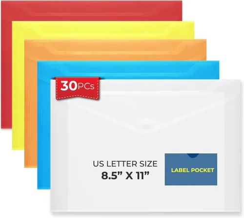Vista 12 de FLEXOFFICE Paquete de 10 sobres de plástico transparente con cierre a presión y bolsillo para etiquetas, sobres de polietileno reutilizables Claro