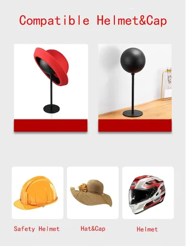 Vista 2 de Helmet Stand - Metal Rotation Stand for Motocycle, Caps, Hats & Rugby Helmets