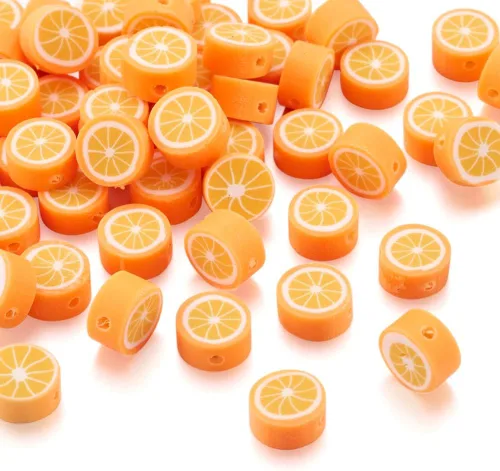 Vista 13 de Cuentas de arcilla polimérica hechas a mano con forma de fruta mixta, cuentas sueltas de color mixto, cuentas espaciadoras para hacer joyas