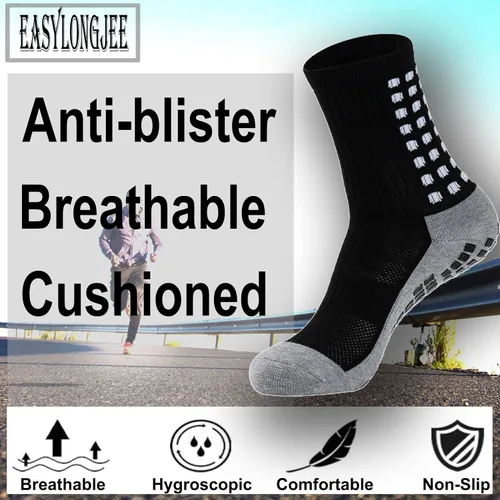 Vista 2 de 4 pares de calcetines de fútbol para hombre con cojín de agarre, calcetines atléticos antideslizantes acolchados, antideslizantes, talla 6-11