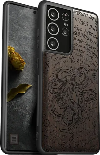 Vista 10 de Carveit Funda de madera para Galaxy S21 Ultra (madera maciza y TPU suave negro), a prueba de golpes, funda protectora de madera compatible