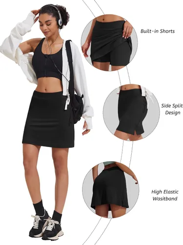 Vista 7 de Ekouaer - Falda pantalón deportiva y ligera para mujer, para correr, tenis, golf, entrenamiento y deportes