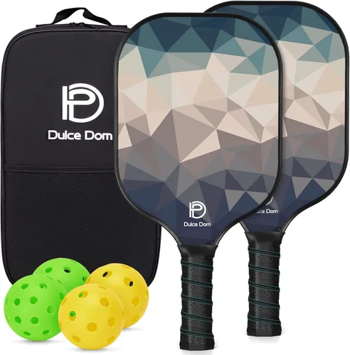 Vista 13 de Dulce DOM Juego de 2/4 palas de pickleball aprobadas por USAPA, 4 bolas de pickleball para interiores y exteriores, raqueta de superficie de fibra