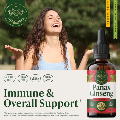Vista 5 de HERBAMAMA Panax - Tintura de raíz de ginseng – Apoyo energético vegano con extracto de ginseng rojo coreano gotas líquidas – Suplemento de apoyo