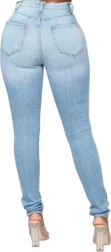 Vista 23 de KUNMI - Pantalones de mezclilla clásicos de cintura alta para mujer, elásticos, con efecto de levantamiento de glúteos, ajustados