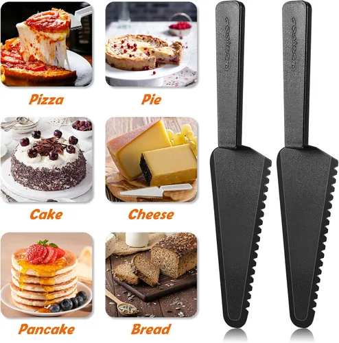 Vista 4 de Suclain 50 piezas de cortador de pasteles desechables negros a granel de 9.1 pulgadas, servidor de plástico para tartas, espátula, cuchillos, tarta