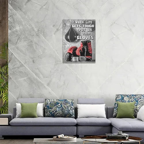Vista 5 de Pósteres de boxeo, arte de pared, guantes de boxeo rojos, decoración de pared, citas inspiradoras en blanco y negro, impresiones en lienzo, pintura