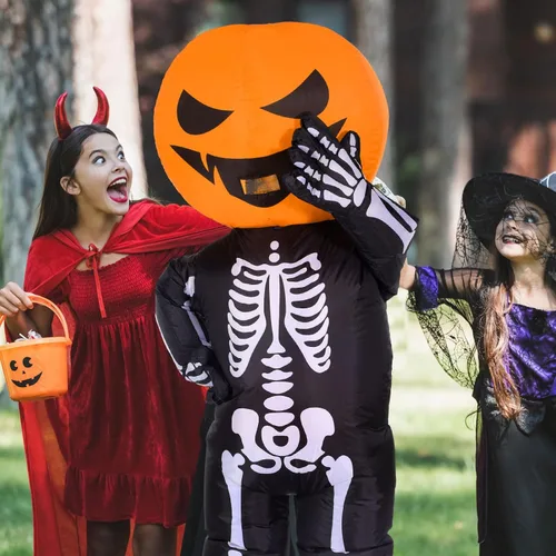 Vista 6 de Hercicy Disfraz inflable de Halloween de 7 pies, disfraz de esqueleto de calabaza, disfraz de Halloween, esqueleto de cuerpo completo para adultos