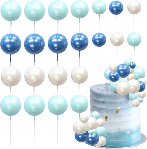 Vista 11 de 30 piezas de mini globo para decoración de tartas, bolas de espuma con purpurina, bolas de perlas de imitación, decoración para tartas, decoración