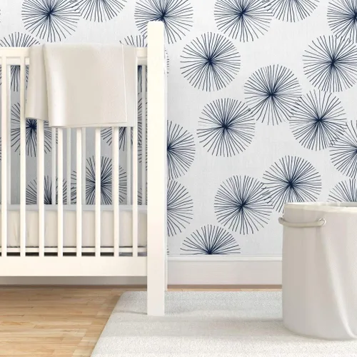 Vista 6 de Spoonflower Mid Century Mod Pre-Pasted Removable Wallpaper Roll 24" x 36" Circle Snowflake Minimalist Dark Blue Self-adhesive, removable and
