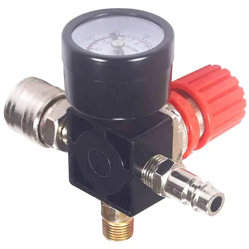 Vista 2 de Lomodo Regulador de válvula de control de interruptor de presión de compresor de aire de 4 vías con medidores de doble diámetro, calibre de aire