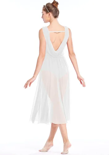 Vista 4 de PAOTIT Vestido de baile lírico de tul sin espalda, vestido de ballet moderno, falda larga de encaje dividida