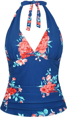 Vista 23 de Hilor - Parte superior de tankini para natación, con cuello profundo en V y halter, drapeado, para mujer Amaranto