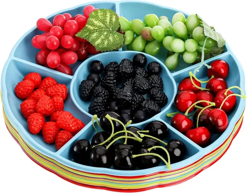 Vista 3 de Frcctre Paquete de 20 platos desechables de plástico para servir aperitivos, 12 pulgadas, 6 seccionales divididos para aperitivos, nueces, dulces