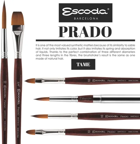Vista 4 de Speedball Art Products Escoda Prado Series Artista Acuarela & Acrílico Mango Corto Cepillo de pintura brillante, tamaño 0, Sable sintético