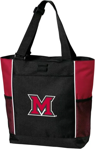 Vista 4 de Broad Bay Miami University of Ohio Tote Bag Zippered Carryall RedHawks Logo, 600D Polyester Canvas, Adjustable Web Handles, Front Pocket, Side