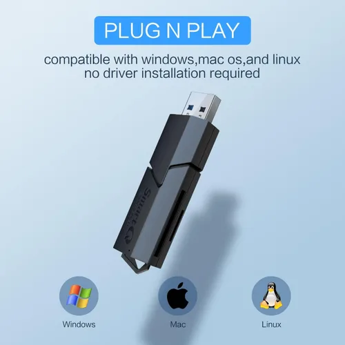 Vista 4 de SmartQ Lector de tarjetas SD de doble ranura USB 3.0 - Lector rápido de tarjetas de memoria SD y Micro SD para cámara, fotógrafo, portátil, MacBook
