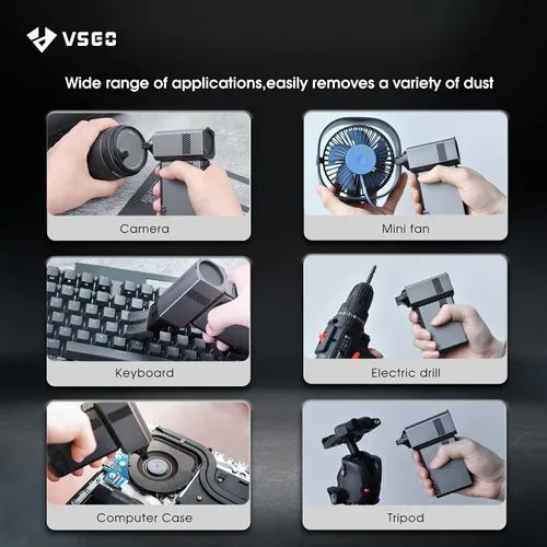 Vista 9 de VSGO Soplador electrónico portátil recargable eléctrico plumero de aire 100000 RPM Palm Turbo Soplador compatible para cámara, lente, teclado