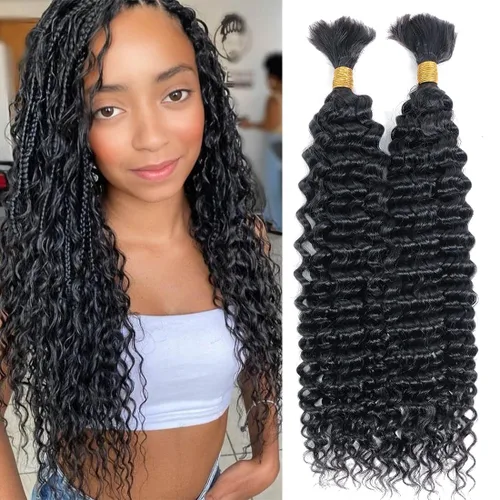 Vista 15 de Urbeauty Cabello Humano para Trenzar para Trenzas Boho Bob - Cabello Bohemio de Onda Profunda para Trenzar - Negro Azabache, 14 pulgadas Sin Nudos