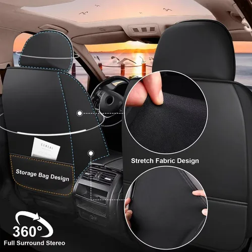 Vista 4 de Fundas de asiento para Ford Expedition 2011-2021, juego completo de fundas de asiento de automóvil de piel sintética, transpirables e impermeables