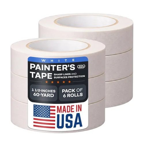 Vista 8 de IDL Packaging Cinta adhesiva blanca de 1 1/2 pulgadas x 60 yardas (paquete de 3 rollos), adhesivo de goma natural, protección de líneas afiladas