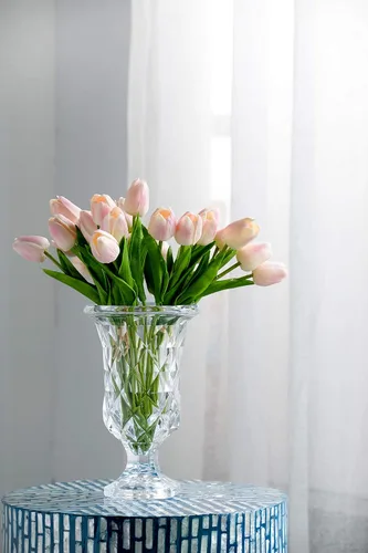 Vista 7 de Florero decorativo de vidrio de estilo antiguo de 9.4 pulgadas con patrón de diamante