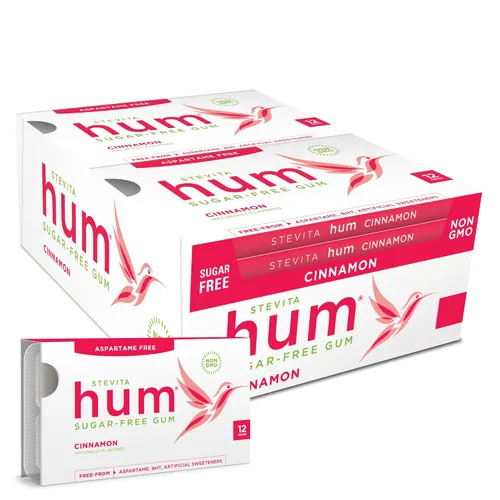 Vista 10 de Stevita Hum, Bubblegum - Goma de mascar sin azúcar - 12 piezas, paquete de 12 - Apoya la salud oral - Sin OMG, vegetariano, keto, sin gluten - 72