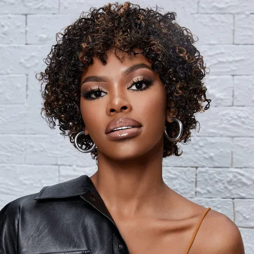 Vista 10 de Peluca de cabello humano rizado estilo Bob para mujeres negras, 150% de densidad, mezcla de castaño caoba, peluca corta sin pegamento por