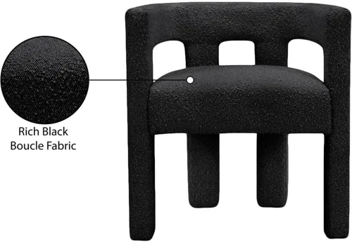 Vista 6 de Meridian Furniture Colección Athena Moderna Contemporánea Silla de Acento Comedor Tapizada en Tela Boucle, 25" An x 21" Pr x 27" Al, Negro