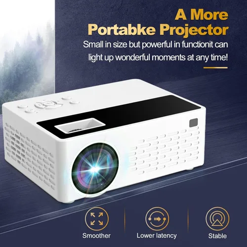 Vista 7 de Soporte inteligente para proyectores 4K, viene con un mini soporte, mini proyector con altavoz estéreo, proyector portátil Full HD, compatible